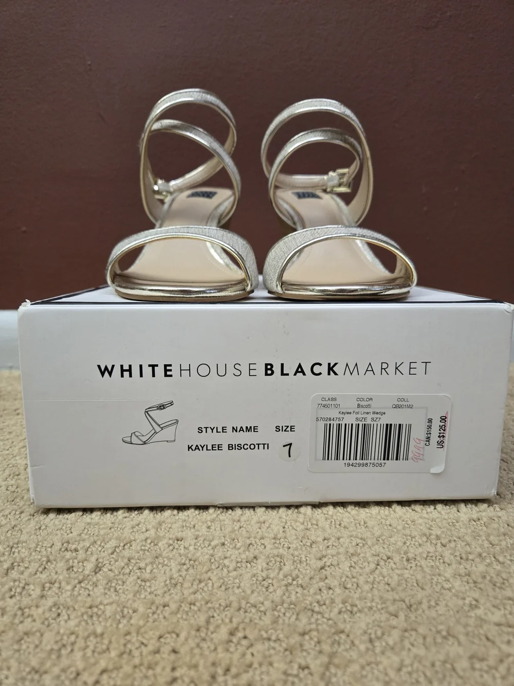 White House Black Market Kaylee Foil Linen Wedge size 7